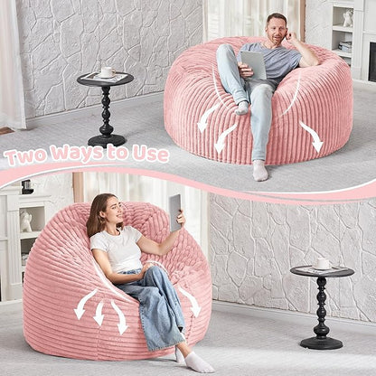 HABUTWAY 4FT Bean Bag Chair, 4' Large Bean Bag Chairs for Adults with Removable Stripe Plush Cover, Memory Foam Beanbag Chair for Living Room Bedroom Dorm (Tender Pink)