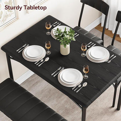 GAOMON Dining Table Set for 4 with Upholstered Bench and 2 Chairs, Rectangular Dining Room Table Set for 4 for Small Space, Apartment, Dinner, Rustic Black