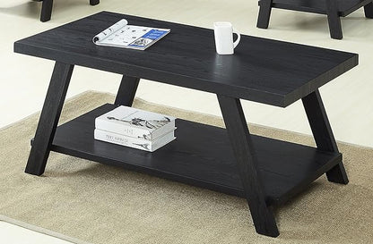 Roundhill Furniture Athens Contemporary Replicated Wood Shelf Coffee Table in Black Finish