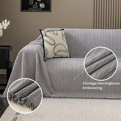 Nobildonna Sofa Cover Washable Soft Thicken Chenille Couch Cover with Tassel,Waterproof Sofa Slipcover for 2-3 Cushion Couch,Sectional Sofa,L-Shaped Furniture Protector Pet-Friendly,Gray 71"x118"