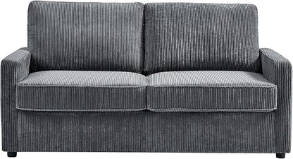 Reversible Sleeper Sofa Bed with Comfortable Memory Foam Mattress, Convertible Corduroy Full Size Pull Out Couch for Living Room, Space Saving Furniture, 70" Wide, Rectangular Arms, Grey