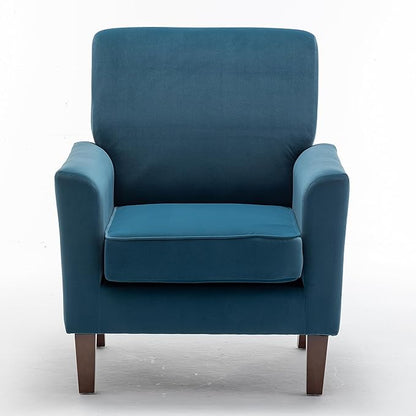 Container Furniture Direct Contemporary Accent Arm Chair with Birch Wood Frame and Velvet Upholstery, Armchair for Office and Living Room Decor, Removable Cushions, Greenish Blue