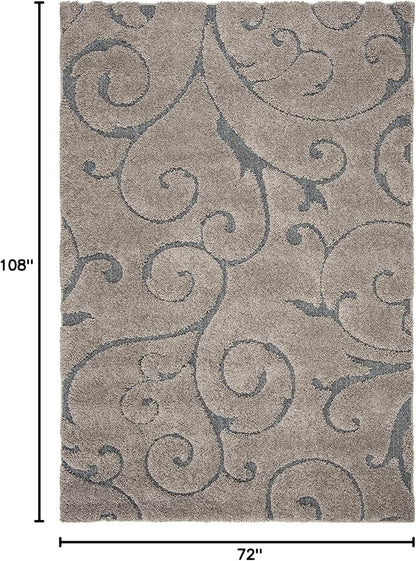 SAFAVIEH Florida Shag Collection Area Rug - 6' x 9', Grey & Light Blue, Scroll Design, Non-Shedding & Easy Care, 1.2-inch Thick Ideal for High Traffic Areas in Living Room, Bedroom (SG455-1160)