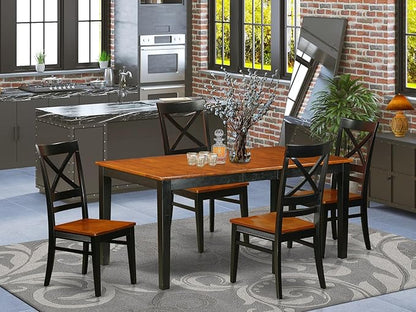 East West Furniture NIQU5-BCH-W 5 Piece Dining Room Furniture Set Includes a Rectangle Kitchen Table with Butterfly Leaf and 4 Dining Chairs, 36x66 Inch, Black & Cherry