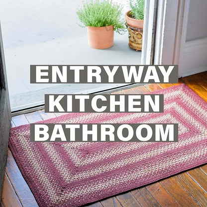 Autumn Maple Burgundy and Tan Braided Oval Rug, Jute, 20x30 - Rustic Primitive Decor for Entryway, Kitchen, Everywhere
