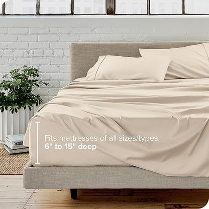 Bare Home Split Head Flex King Sheet Set - 1800 Ultra-Soft Microfiber Bed Sheets - Double Brushed - Deep Pockets - Easy Fit - 4 Piece Set - FlexTop King Bedding (Split Head Flex King, Sand)