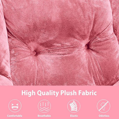 Lazy Chair with Folding Ottoman, Accent Chair Plush Upholstered with Metal Structure and Non-Slip Pads, Sofa Armchair with Footrest and Side Storage Bag for Dorm, Room, Office, Pink