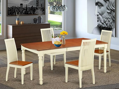 East West Furniture DOIP5-BMK-W 5 Piece Dining Set Includes a Rectangle Dining Room Table with Butterfly Leaf and 4 Wood Seat Chairs, 42x78 Inch, Buttermilk & Cherry
