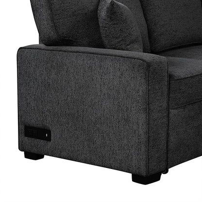 126" Extra Large Pull-Out Sofa Bed with Drop-Down Cup Holder Tables,L-Shaped Sectional Couch W/Charging Device,Convenient Sleeper Furniture Set for LivingRoom Apartment,Beige Chenille