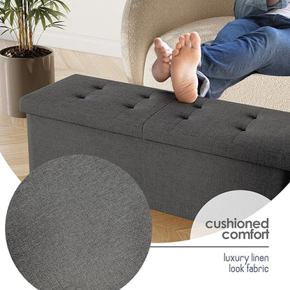 STORAGEBUD Storage Ottoman Bench with Bins, 43-in Storage Bench for Bedroom End of Bed, Folding Foot Rest Ottoman for Living Room Max 660lbs, Fabric Ottomans, Grey