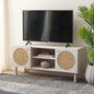 SAFAVIEH Home Collection Ophelia Bleached White/Natural Rattan 2-Door 2-Shelf Entertainment Media Stand (Fits up to a 50" Flatscreen TV)