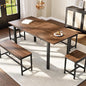 Garvee 5 PCs Extendable Dining Table Set for 4-8 People, 63 Inch Kitchen Table with 2 Benches & 2 Stools, Modern Dining Room Furniture Sets, Easy Assembly