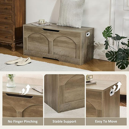 Storage Bench, 39.4" Retro Wooden Storage Chest Trunk, Large Toy Chest with Lift Top, Toy Box U-Shaped Opening, 39.4" x 15.7" x 18.3", Supports 330 lb, Entryway Bench for Living Room, Grey