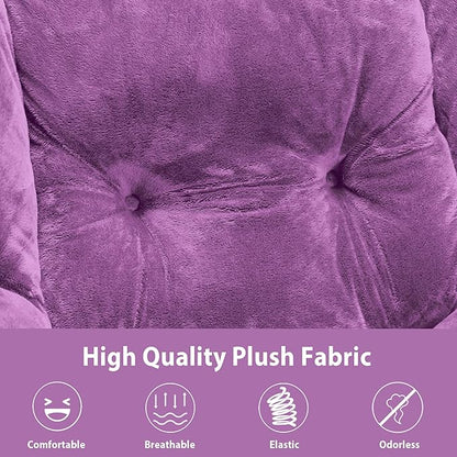 Lazy Chair with Folding Ottoman, Accent Chair Plush Upholstered with Metal Structure and Non-Slip Pads, Sofa Armchair with Footrest and Side Storage Bag for Dorm, Room, Office, Purple