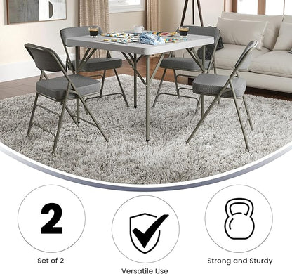 Flash Furniture Hercules Series Metal Folding Chairs with Cushioned Seats, Fabric Upholstered Event Chairs, Set of 2, Gray