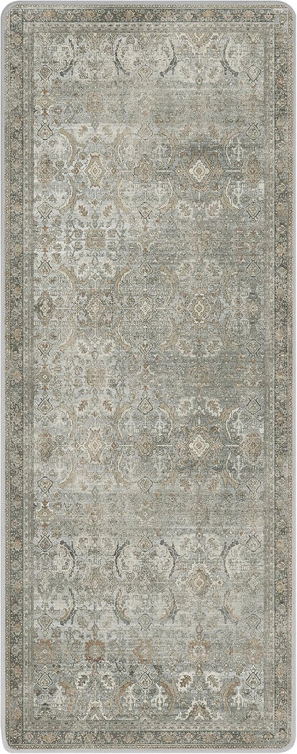 2X5 Area Rugs Machine Washable Rugs for Living Room, Vintage Boho Large Rugs for Bedroom Dining Room, Non Slip Indoor Soft Distressed Lightweight Thin Low Pile Carpet, Taupe