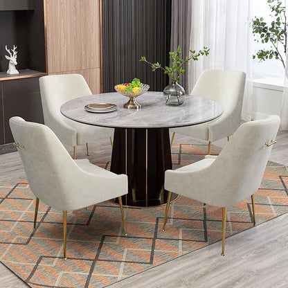 Modern Velvet Dining Chairs Set of 4, Contemporary Upholstered Furniture Collection with Polished Gold Metal Legs, Elegant Accent Chairs for Kitchen Living Room(White)