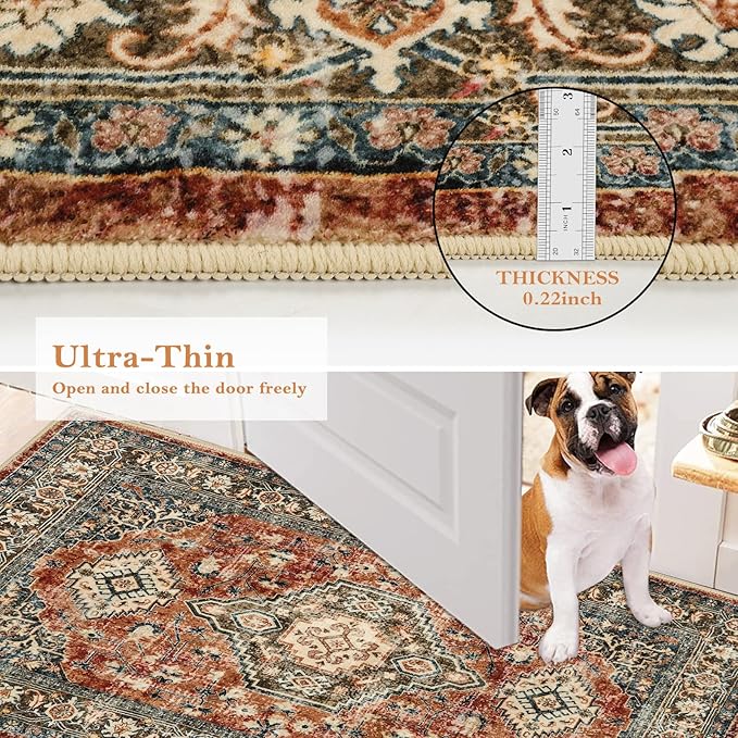Lahome Oriental Washable Kitchen Runner Rug, 2x6 Carpet Runners for Hallway 6ft Non Skid, Vintage Soft Hallway Rug for Bathroom Bedroom Entryway, Brick Red