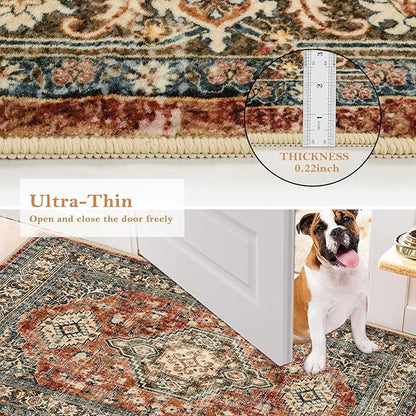 Lahome Oriental Washable Kitchen Runner Rug, 2x6 Carpet Runners for Hallway 6ft Non Skid, Vintage Soft Hallway Rug for Bathroom Bedroom Entryway, Brick Red