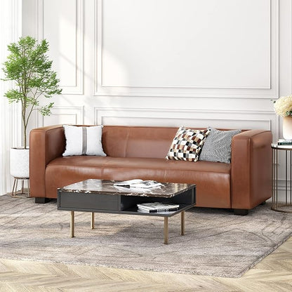 Merax Mid Century Modern 3 Seater Sofa with Birch Wood Legs, 80" Wide Smooth Upholstered Couch for Living Room, Apartment, Light Brown