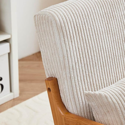 Ball & Cast Living Room Chair with Pillow,Mid-Century Modern Armchair w/Solid Wood Frame & Extra-Thick Backrest,Upholstered Reading Accent Chair for Bedroom,Beige