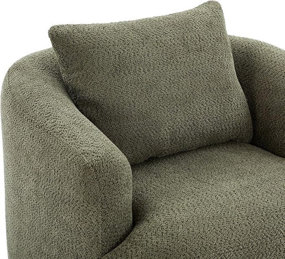 Merax Modern Cozy Chenille 360° Swivel Sofa Chair w/a Throw Pillow, 38.2" Upholstered Leisure Barrel Accent Armchair with Deep Seating for Living Room Bedroom,Office, Hotel, Easy Assemble, Green