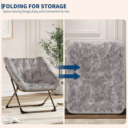 Comfy Chair for Adults, Foldable Living Room Chairs, Soft Faux Fur Folding Lounge for Bedroom Living Room Dorm Rooms, Flexible Reading Chair for Teens (2, Gray, X-Large)