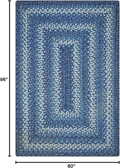 Homespice Denim Blue Jute Braided Rug 5x8' for Living Room, Bedroom Rug and Dining Room. Pet Friendly. Decor Styles- Farmhouse Rug, Rustic, Vintage, Cottage, Primitive, Country, Boho Rug