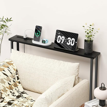 GRLEAF 39" Narrow Console Sofa Table with Built-in Power Strip (4 AC Outlets & 4 USB Ports) – 4.9ft Power Cord, Metal Frame, Easy Assembly, Ideal for Behind Couch, Hallway, and Home Office | Black
