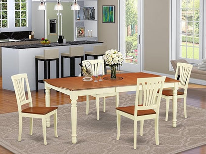 East West Furniture DOAV5-WHI-W 5 Piece Kitchen Table Set for 4 Includes a Rectangle Dining Table with Butterfly Leaf and 4 Dining Room Chairs, 42x78 Inch, Buttermilk & Cherry