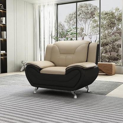 Container Furniture Direct Michael Modern Faux Leather Upholstered Stainless Steel Legs Living Room, Chair, Black Camel