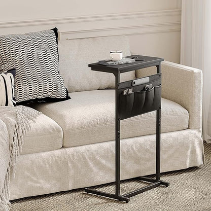 C Shaped End Table Set of 2, Side Table for Sofa, Small TV Tray, Couch Table with Storage Bag for Small Space, Living Room, Bedroom, Home Office LET501B (2 Black)