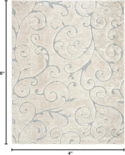 SAFAVIEH Florida Shag Collection Accent Rug - 4' x 6', Beige & Blue Grey, Scroll, Non-Shedding & Easy Care, 1.2-inch Thick Ideal for High Traffic Areas in Entryway, Living Room, Bedroom (SG455-1155)