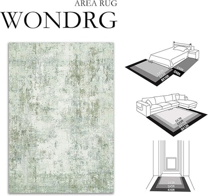 9x12Washable Area Rug Green Modern Neutral Abstract Living Room Bedroom Indoor Floor Carpet Low Pile Soft Non-Slip Lightweight Vacuumable Large Throw Rug for Nursery Dining Room