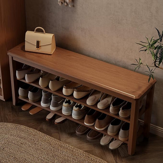 Wood Shoe Rack Bench for Entryway, 2 Tier Shoe Rack for Front Door Entrance, Shoe Bench with Shoe Storage for Entryway, Bedroom, 47.2"