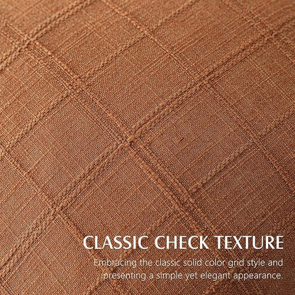 Foindtower Set of 2 Decorative Linen Check Throw Pillow Covers Neutral Farmhouse Vintage Cushion Covers Modern Boho Home Decor for Sofa Chair Couch Bedroom Living Room Outdoor,26×26 Inch,Orange