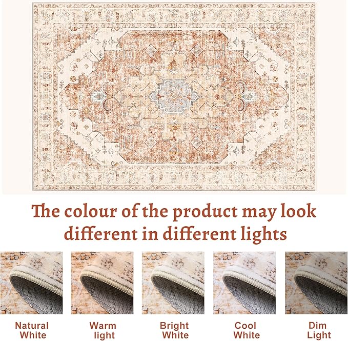 Tangsoo 8x10 Area Rug for Living Room, Washable Vintage Indoor Non Slip Large Area Rugs, Print Distressed Brick Red Carpet, Soft Low Pile Foldable for Bedroom Dining Room Dorm