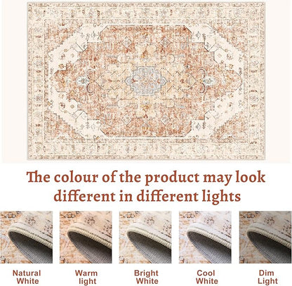Tangsoo 8x10 Area Rug for Living Room, Washable Vintage Indoor Non Slip Large Area Rugs, Print Distressed Brick Red Carpet, Soft Low Pile Foldable for Bedroom Dining Room Dorm