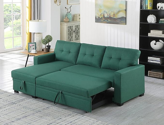 Devion Furniture Maison 4-in-1 Convertible L Shaped Couch with Pull Out Bed and Storage, Sectional Sleeper Sofa with Reversible Chaise for Living Room, Apartment, Bedroom, Office