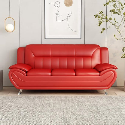 Container Furniture Direct Michael Modern Faux Leather Upholstered Stainless Steel Legs Living Room Sofa, Chair, Persian Red