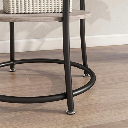 BOFENG Round Coffee Table Side Table,Round End Table with 2 Storage Shelves for Living Room, Bedroom,Small Space,Coffee Table Nightstand with Sturdy Metal Frame,Easy Assembly,Black+Grey