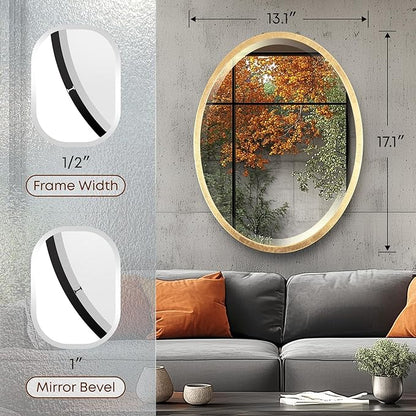 OVALCREST - Oval Wooden Beveled Wall Mirror for Home Decor, Bathroom, Vanity, Bedroom, Living Room, Hallway - London Style (Gold Leaf) 13.1 x 17.1