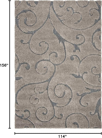 SAFAVIEH Florida Shag Collection Area Rug - 9'6" x 13', Grey & Light Blue, Scroll Design, Non-Shedding & Easy Care, 1.2-inch Thick Ideal for High Traffic Areas in Living Room, Bedroom (SG455-1160)