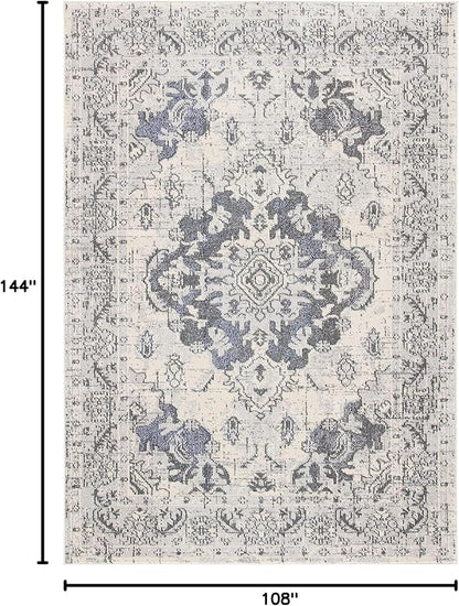 SAFAVIEH Monaco Collection Area Rug - 9' x 12', Ivory & Grey, Boho Chic Medallion Distressed Design, Non-Shedding & Easy Care, Ideal for High Traffic Areas in Living Room, Bedroom (MNC243B)