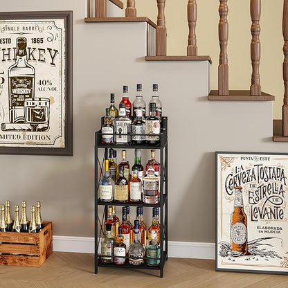 KLM Liquor Bottle Display Shelf, Liquor Cabinet bar for Home, 4 Step Liquor cabinetck, Mini bar,Liquor Cabinet, Home Retro Bar Shelf Stand for Liquor Whiskey, Spirits（Black）