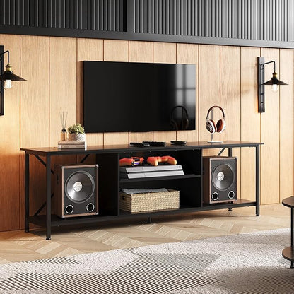 WLIVE TV Stand for 70 Inch TV, Entertainment Center with Storage, Industrial TV Console for Living Room and Bedroom, Black