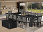 X12MZ-0C6-50 - 14-Pc Dining Room Table Set a Rectangular Table with a coffee table and 12 Dark Gotham Grey Linen Fabric Dining Chair, 39x120 Inch, Wire Brushed Black