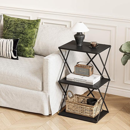 3-Tier End Table Set of 2 Small Side Table Tall Bedside Night Stand with Storage Sofa Side desks for Living Room Bedroom Office Bathroom Small Space, Black ET-03BK-2