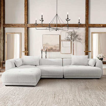COLAMY 144" Modular Sectional Chenille Couch with Ottoman, Cloud Sectional Sofa Set with Ottoman,for Living Room(Beige)