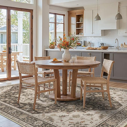 GENIMO 8x10 Area Rugs for Living Room, Machine Washable Non Slip Vintage Retro Rugs, Low Pile Lightweight Chenille Print Rug for Bedroom, Dining Room, Home Office, Ebony Taupe